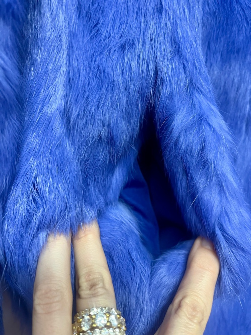 Maximilian Periwinkle/Lavender Rabbit Fur Coat with Plush Fox Fur Collar (Real) - Picture 5 of 8